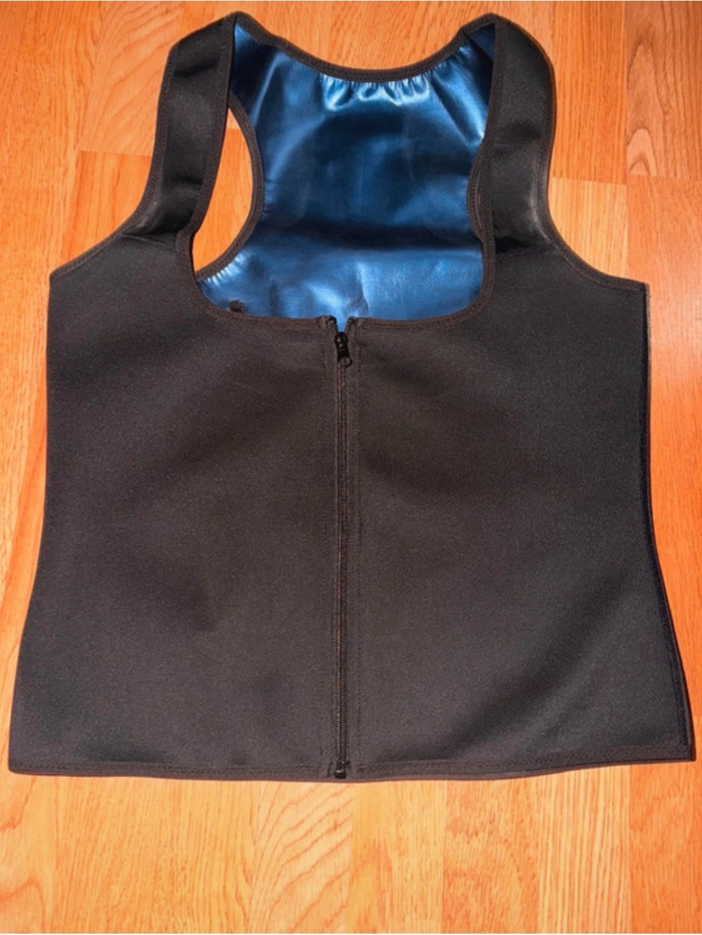 Black Neoprene Zip-Front Shaper Vest with Blue Lining